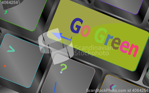 Image of A keyboard with a key reading Go Green vector keyboard key. keyboard button. Vector illustration