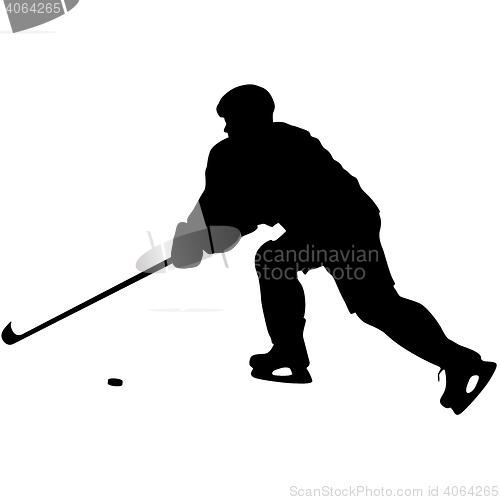 Image of silhouette of hockey player. Isolated on white. 
