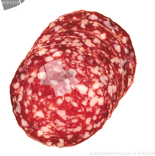 Image of sliced salami isolated