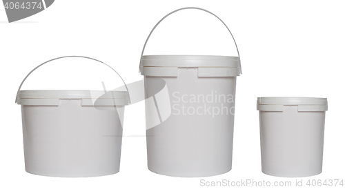 Image of Three white plastic buckets