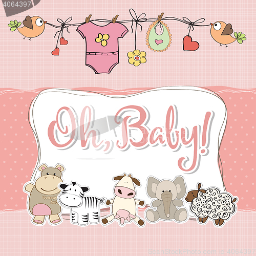 Image of baby girl shower card with animals