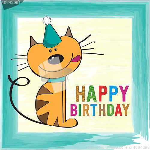 Image of childish birthday card with funny little cat