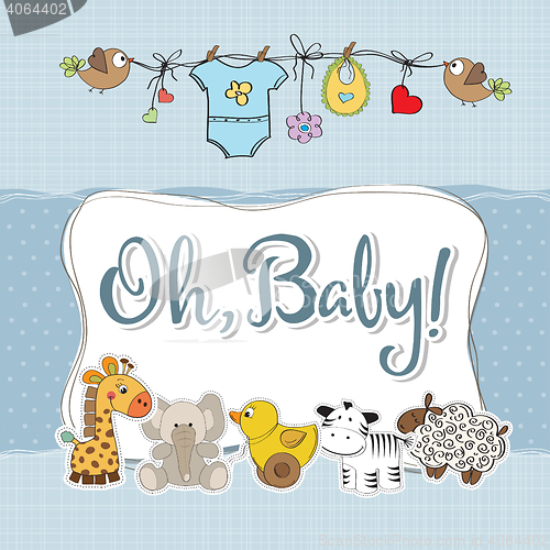 Image of baby boy shower card with animals