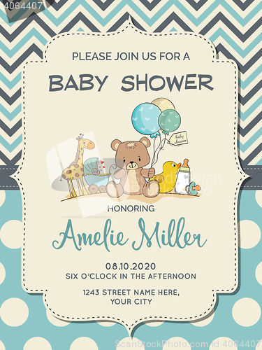 Image of Beautiful baby boy shower card with toys