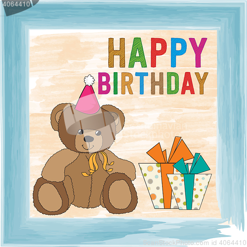 Image of childish birthday card with teddy bear