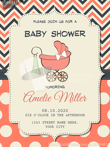 Image of Beautiful baby girl shower card with stroller