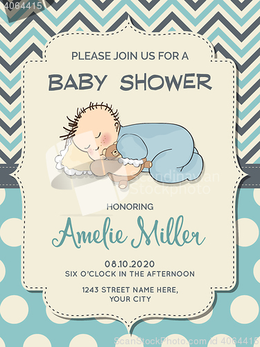 Image of Beautiful baby boy shower card with  little  baby