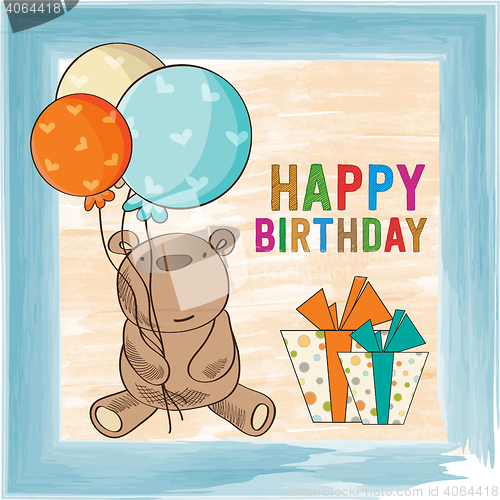 Image of childish birthday card with teddy bear