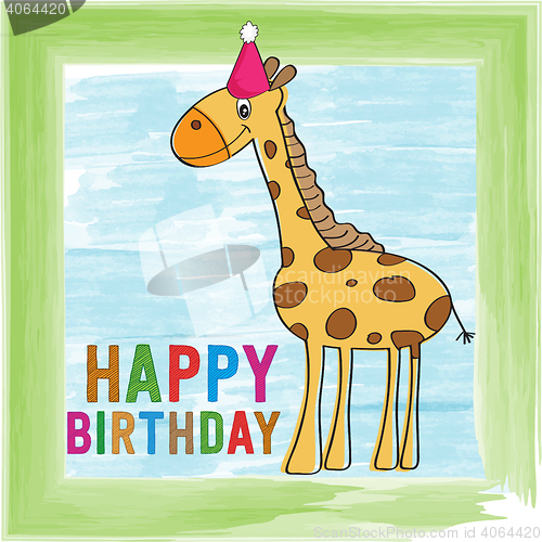 Image of childish birthday card with giraffe