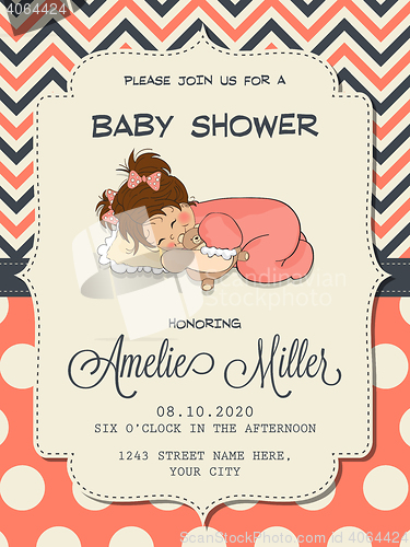 Image of Beautiful baby girl shower card with cute little girl
