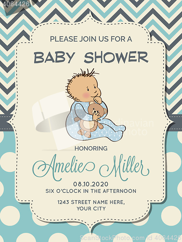 Image of Beautiful baby boy shower card with little baby