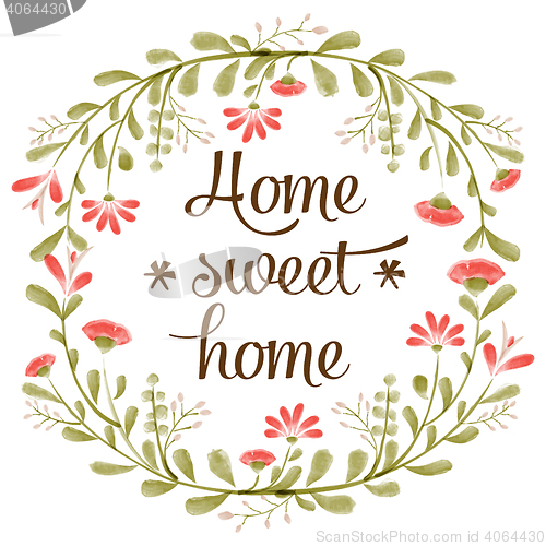 Image of \"Home sweet home\" background with delicate watercolor flowers