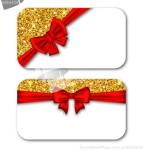 Image of Paper Cards with Red Bow Ribbon and Golden Dust