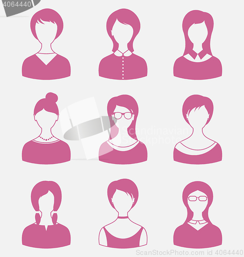 Image of Avatars set front portrait of females isolated on white backgrou