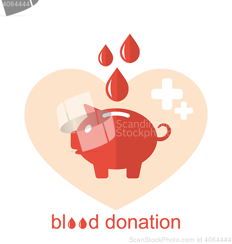 Image of Concept Flat Medical Icons of Piggy Bank as Blood Donation