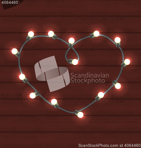 Image of Garland heart shaped on wooden background for Valentine Day