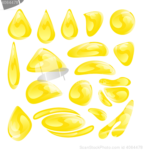 Image of Set of Abstract Honey Drops Isolated on White Background