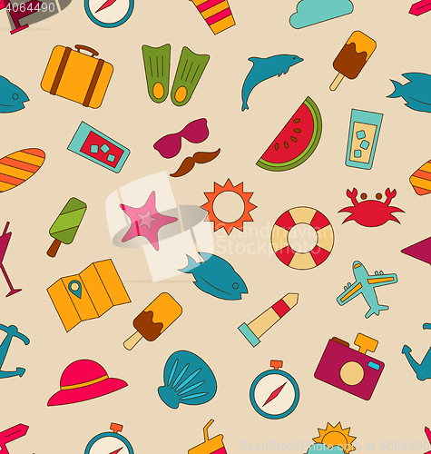 Image of Seamless Pattern with Hand Drawn Travel Objects and Icons