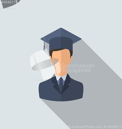 Image of Flat icon of male graduate in graduation hat, minimal style with