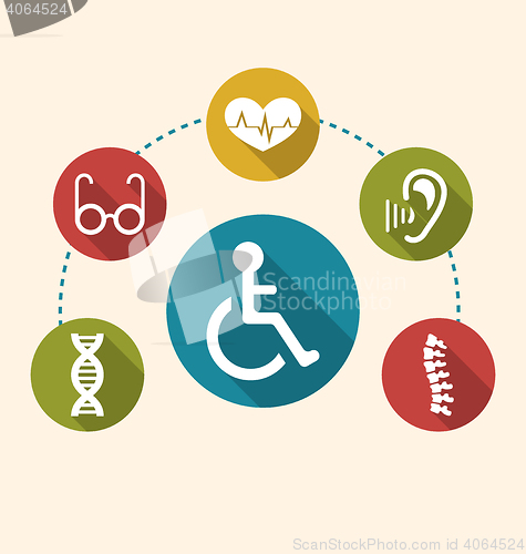 Image of Flat Colorful Icons Disabled with Limited Opportunities and Birth Defects