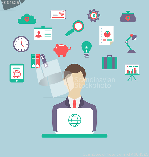 Image of Designer, work place, work elements, flat style design