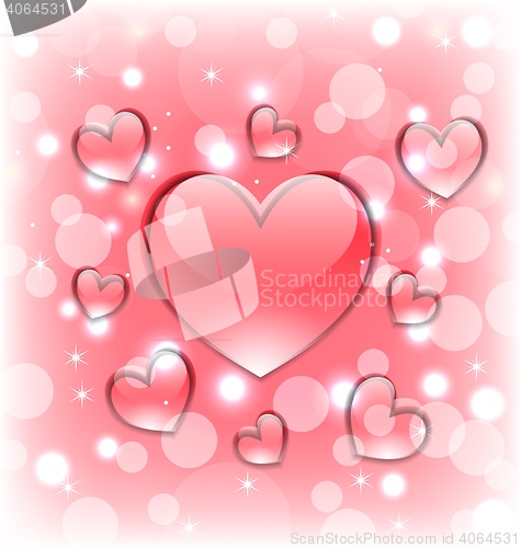 Image of Shimmering background with glassy hearts for Valentine Day