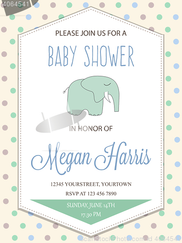 Image of delicate baby boy shower card with little elephant