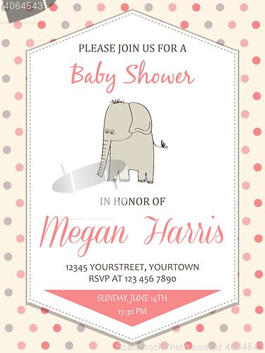 Image of delicate baby girl shower card with little elephant