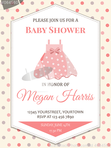 Image of delicate baby girl shower card with little pink dress