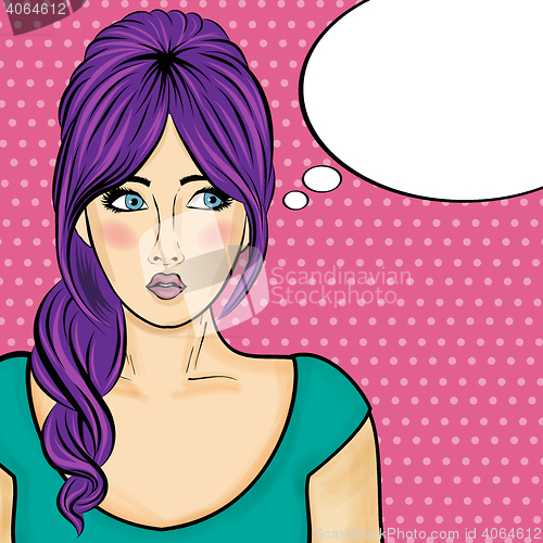 Image of Pop art  woman . Comic woman with speech bubble