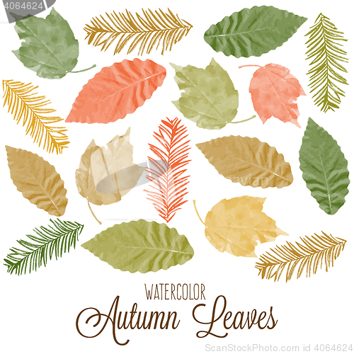 Image of Set of watercolor colorful autumn leaves