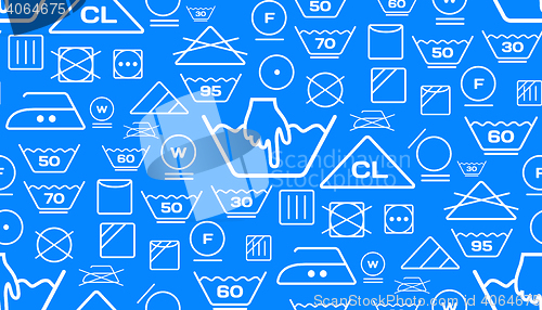 Image of Pattern created from laundry washing symbols on a blue backgroun