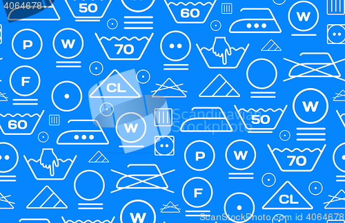 Image of Pattern created from laundry washing symbols on a blue backgroun