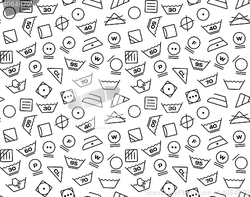 Image of Pattern created from laundry washing symbols on a white background