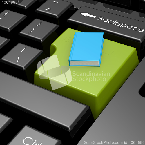 Image of Blue book on green button of computer keyboard