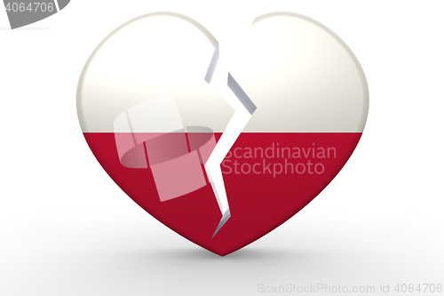 Image of Broken white heart shape with Poland flag