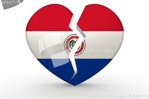 Image of Broken white heart shape with Paraguay flag