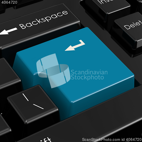 Image of Blue enter button in black keyboard