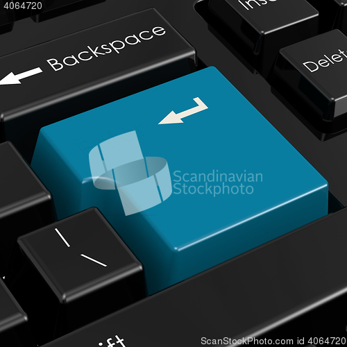 Image of Blue enter button in black keyboard