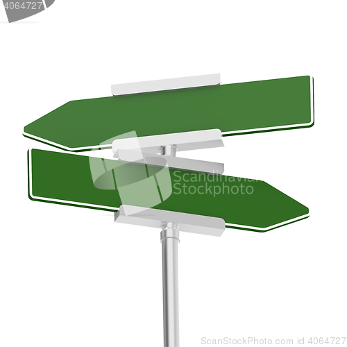 Image of Green signboard with metal pole, isolated with white background