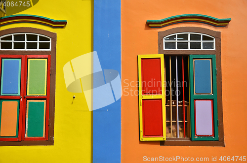 Image of Colorful facade of building in Little India, Singapore