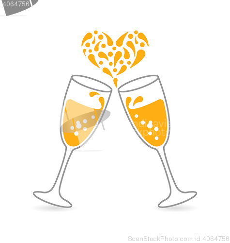 Image of Wineglasses of Sparkling Champagne for Happy Valentines Day