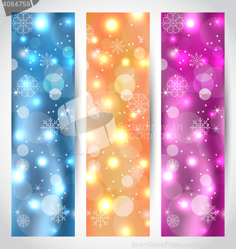 Image of Set Christmas glowing banners with snowflakes
