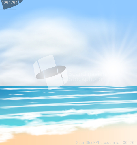 Image of Sea Sunrise Bright Sun Fluffy Clouds
