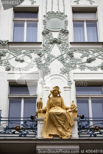 Image of Princess Libuse statue on St. Charles Street, Prague, Czech Republic