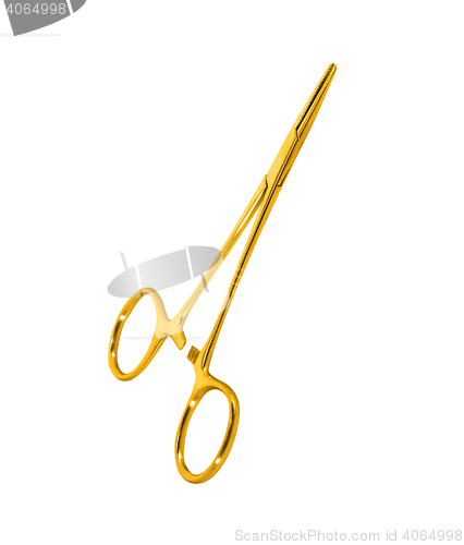 Image of golden scissors isolated on white