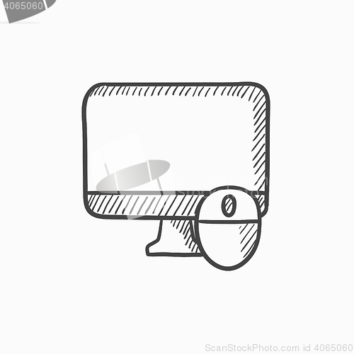 Image of Computer monitor and mouse sketch icon.
