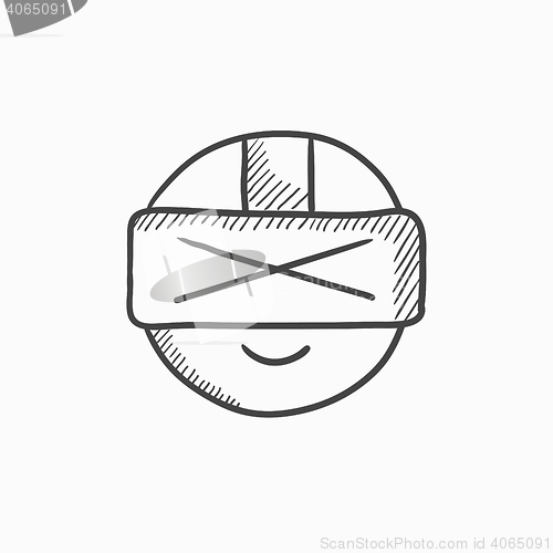 Image of Man wearing virtual reality headset sketch icon.