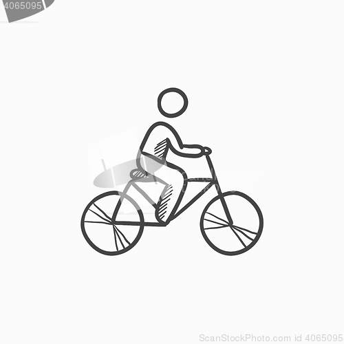 Image of Man riding bike sketch icon.