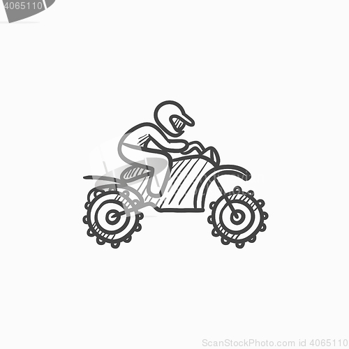 Image of Man riding motocross bike sketch icon.